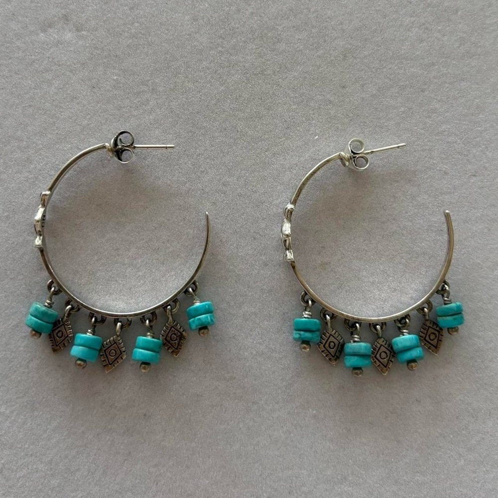 CN 925 Sterling Silver Boho Turquoise Bead Hoop Earrings
